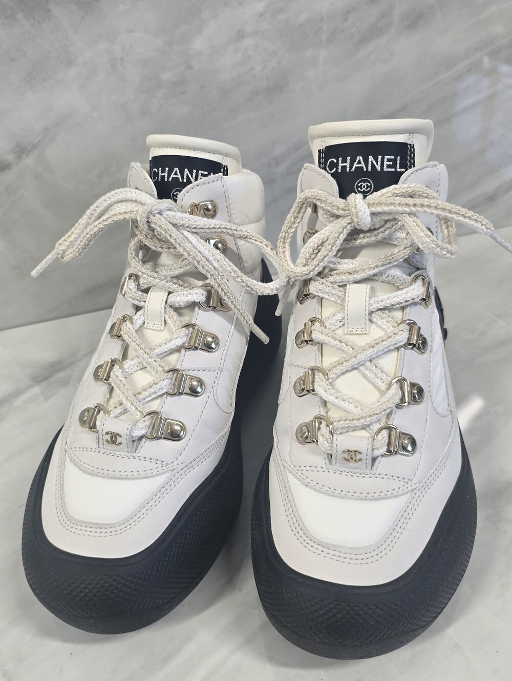CHANEL Lace Up Snow Boots